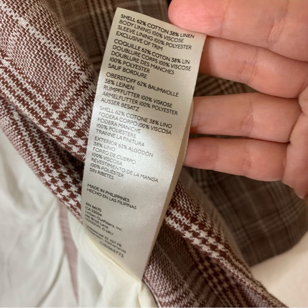 Maeve Anthropologie brown double-breasted linen blend plaid blazer 8 - Picture 8 of 10
